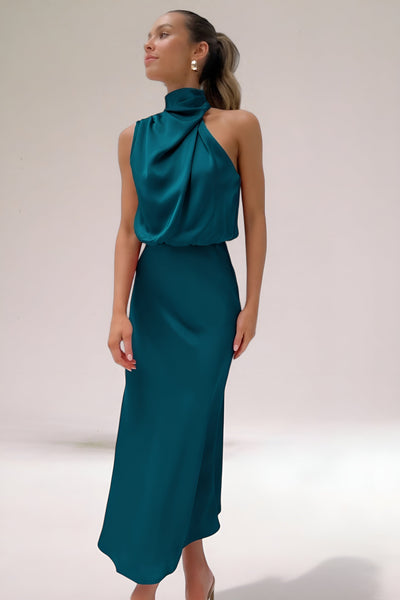 Sara™ | Glamorous Satin Halterneck Dress