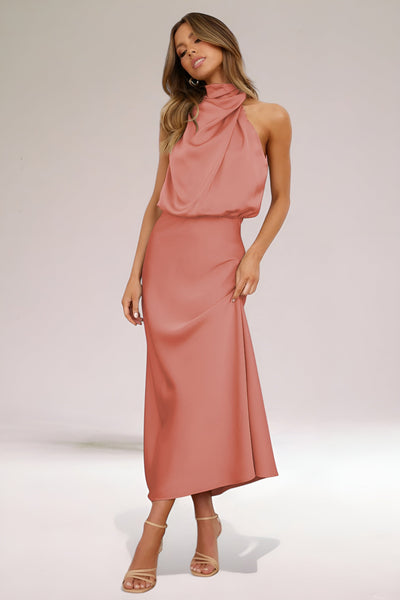 Sara™ | Glamorous Satin Halterneck Dress