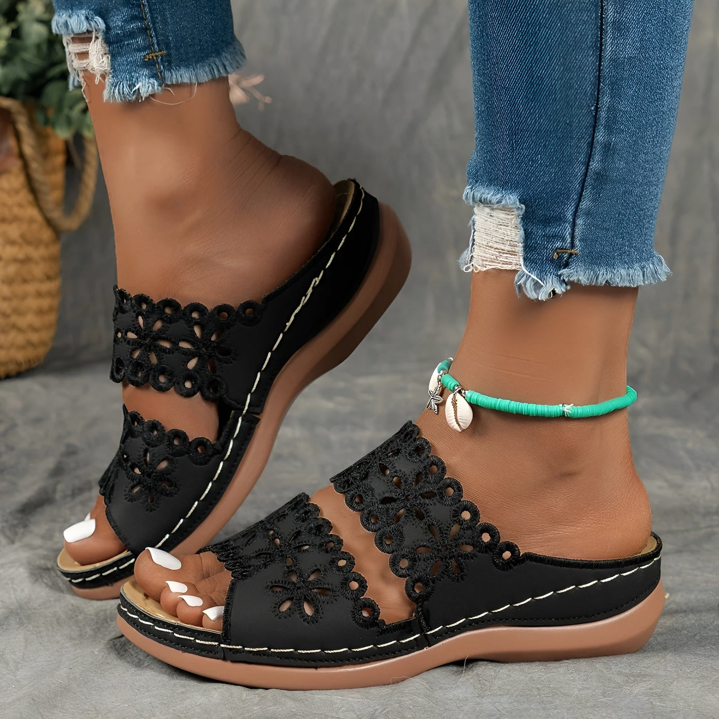 Ines™ | Summer Floral Cutout Sandals – Elegance and Comfort with Every Step