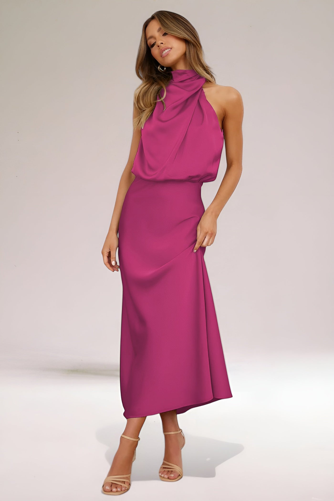 Sara™ | Glamorous Satin Halterneck Dress