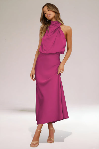 Sara™ | Glamorous Satin Halterneck Dress