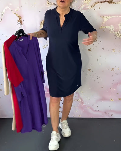 Marja™ | Soft elegance in a solid color V-neck dress