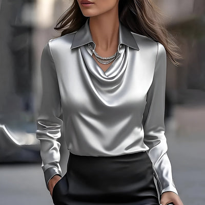 Lenaa™ - Elegant Silk Blouse with Draped Collar