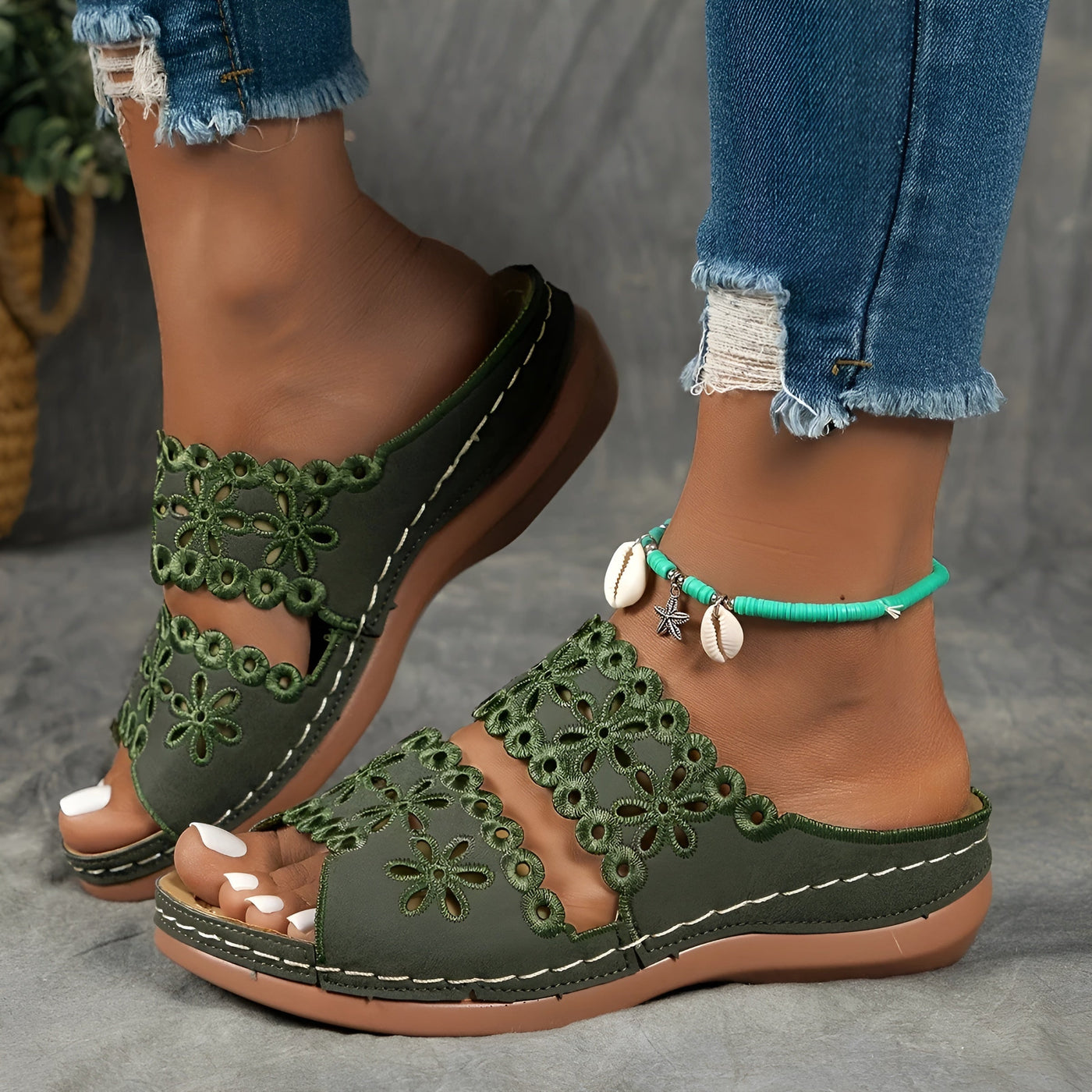 Ines™ | Summer Floral Cutout Sandals – Elegance and Comfort with Every Step