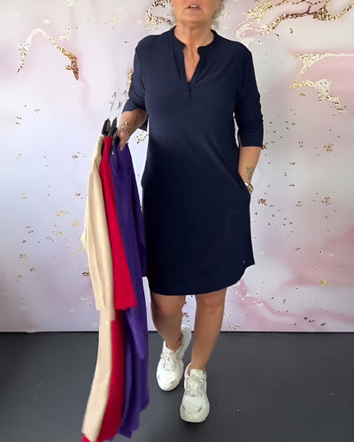 Marja™ | Soft elegance in a solid color V-neck dress
