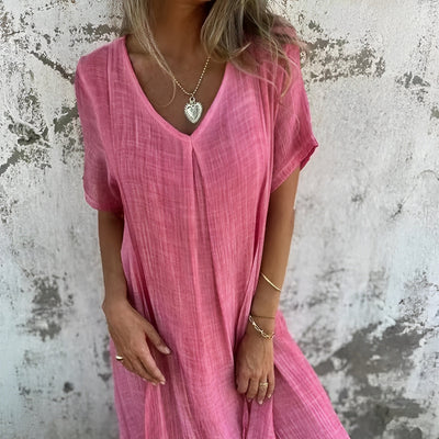 Lida™ | Lightweight Cotton-Linen V-Neck Dress