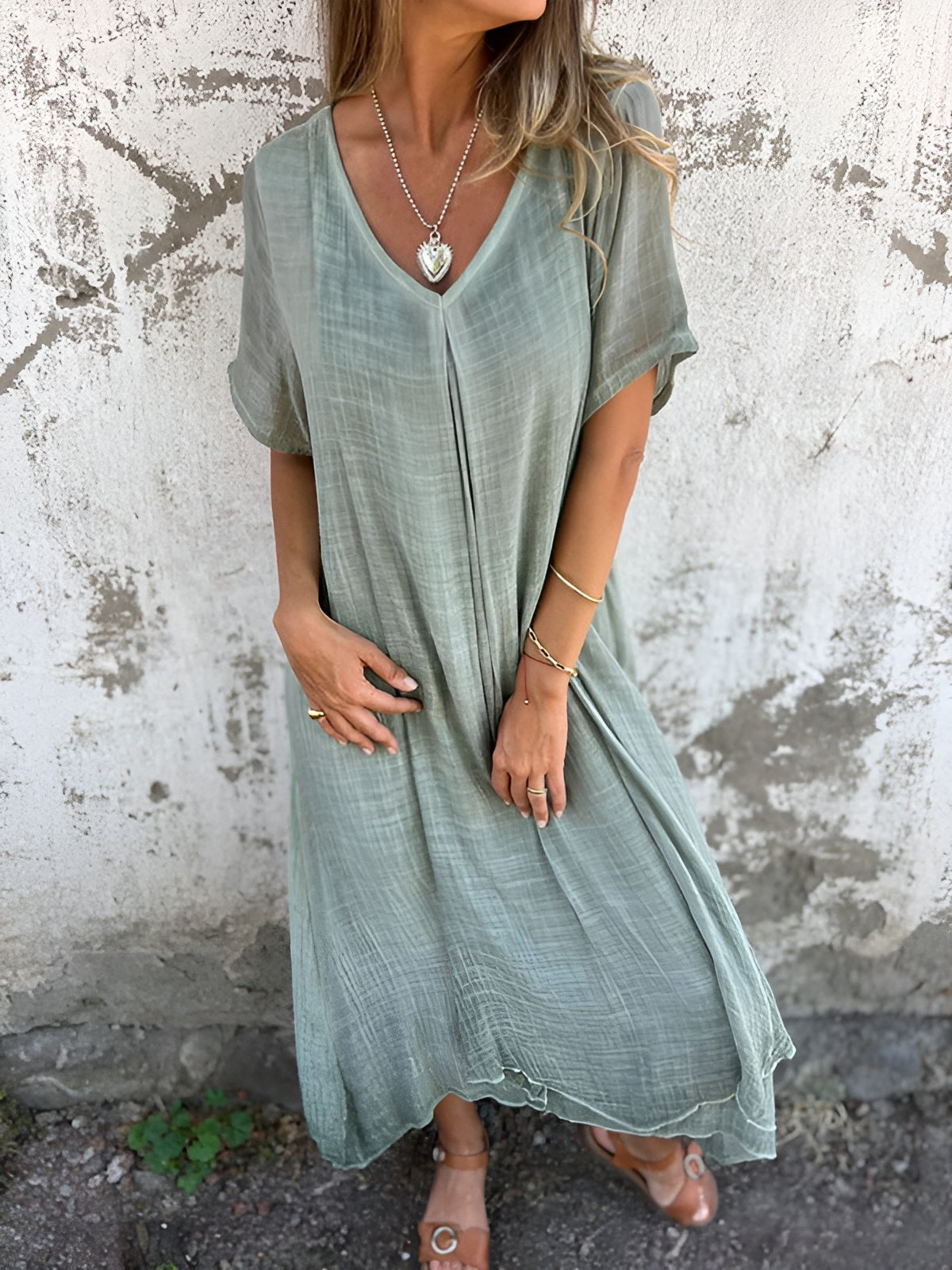Lida™ | Lightweight Cotton-Linen V-Neck Dress