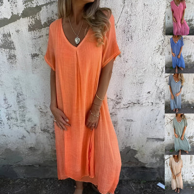 Lida™ | Lightweight Cotton-Linen V-Neck Dress