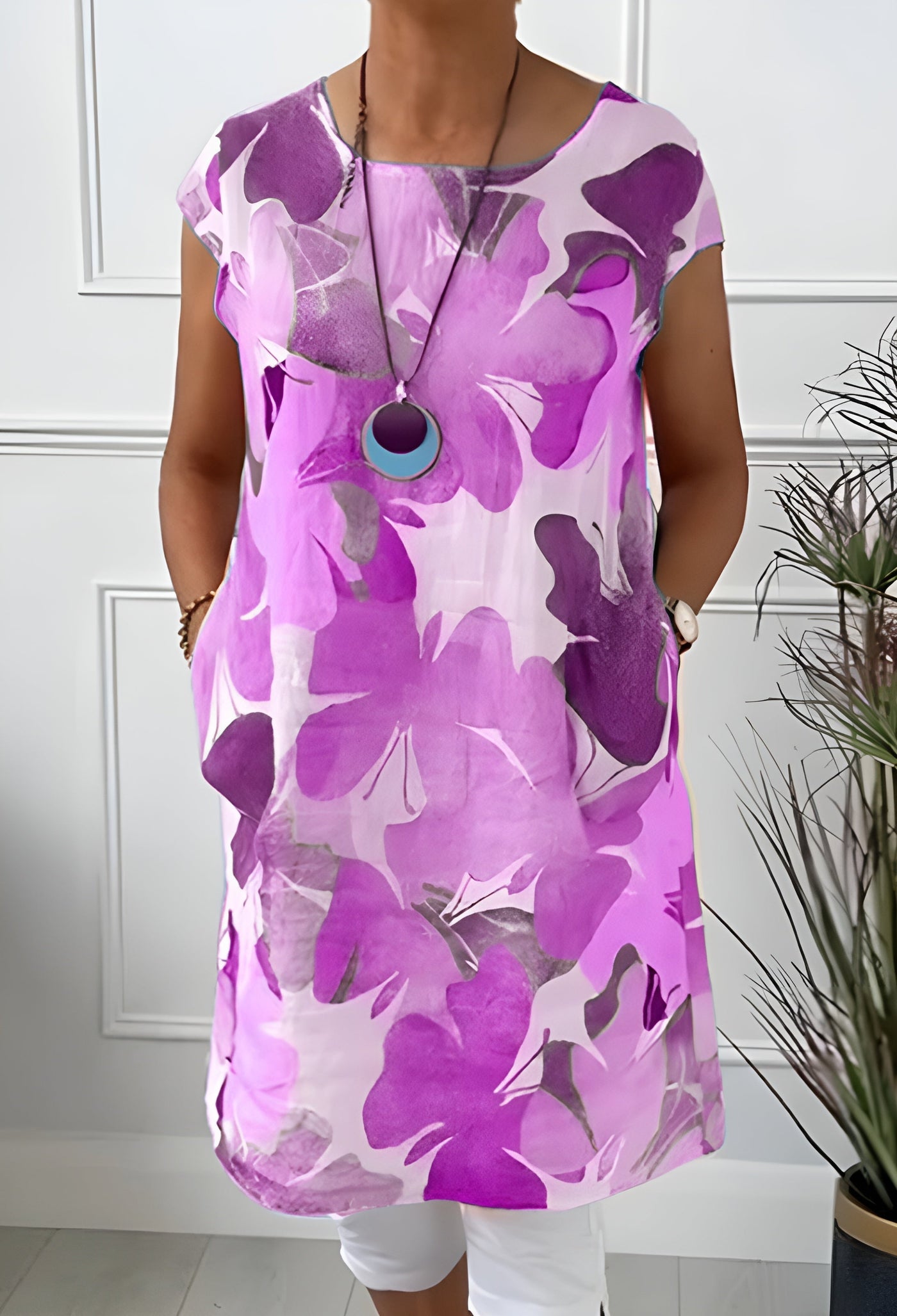 Ellen™ | Lightweight Butterfly Print Dress with Round Neck