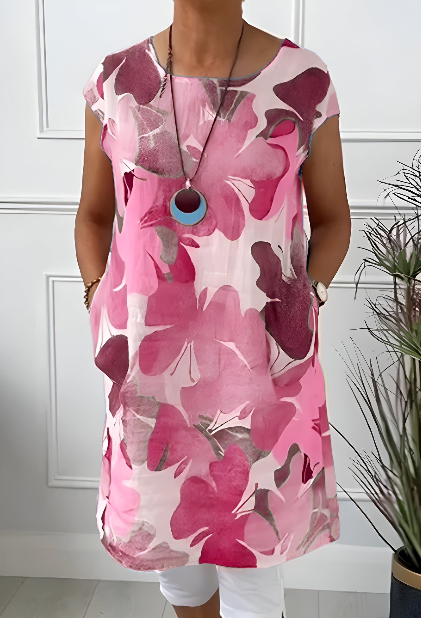 Ellen™ | Lightweight Butterfly Print Dress with Round Neck