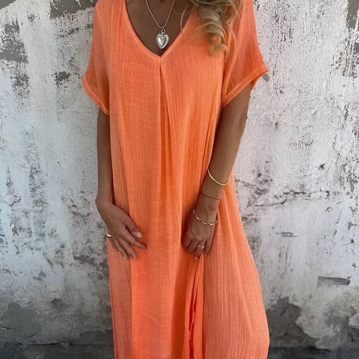 Lida™ | Lightweight Cotton-Linen V-Neck Dress