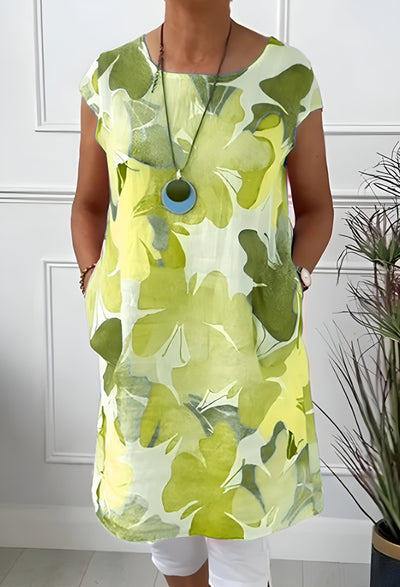 Ellen™ | Lightweight Butterfly Print Dress with Round Neck