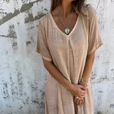 Lida™ | Lightweight Cotton-Linen V-Neck Dress