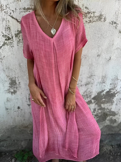 Lida™ | Lightweight Cotton-Linen V-Neck Dress