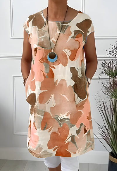 Ellen™ | Lightweight Butterfly Print Dress with Round Neck