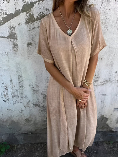 Lida™ | Lightweight Cotton-Linen V-Neck Dress