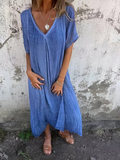 Lida™ | Lightweight Cotton-Linen V-Neck Dress