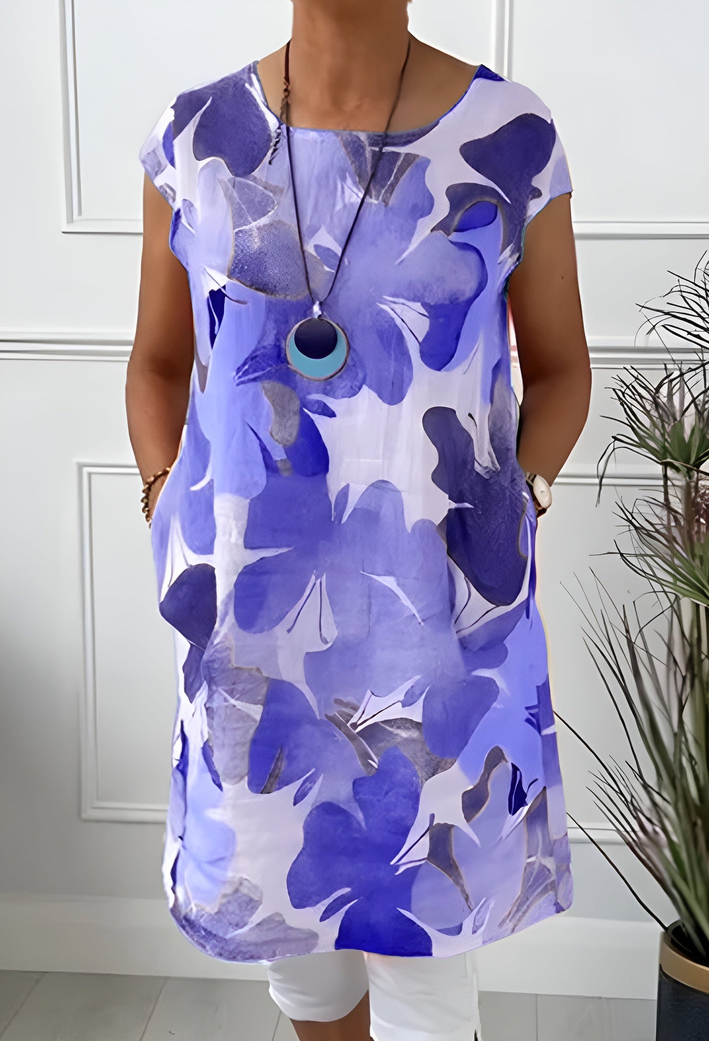 Ellen™ | Lightweight Butterfly Print Dress with Round Neck