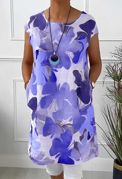 Ellen™ | Lightweight Butterfly Print Dress with Round Neck