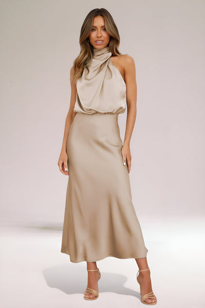 Sara™ | Glamorous Satin Halterneck Dress