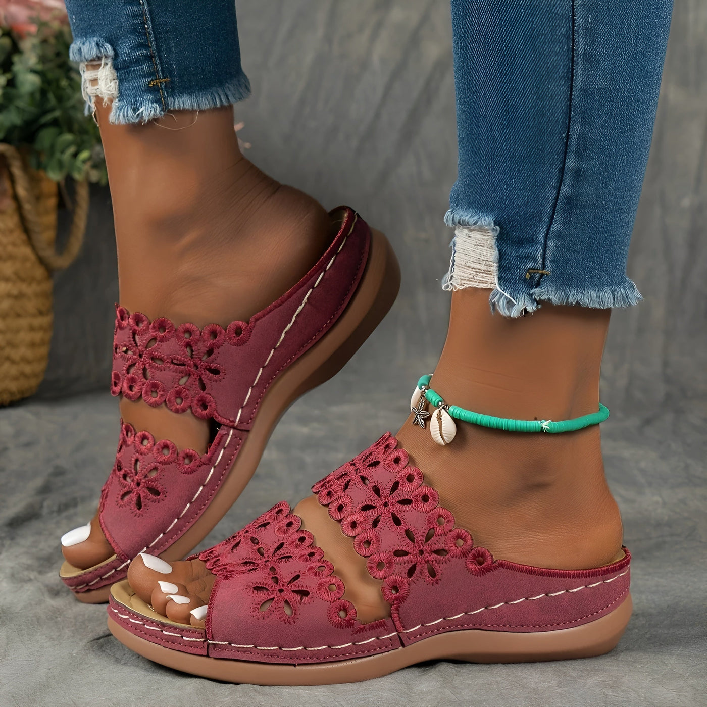 Ines™ | Summer Floral Cutout Sandals – Elegance and Comfort with Every Step