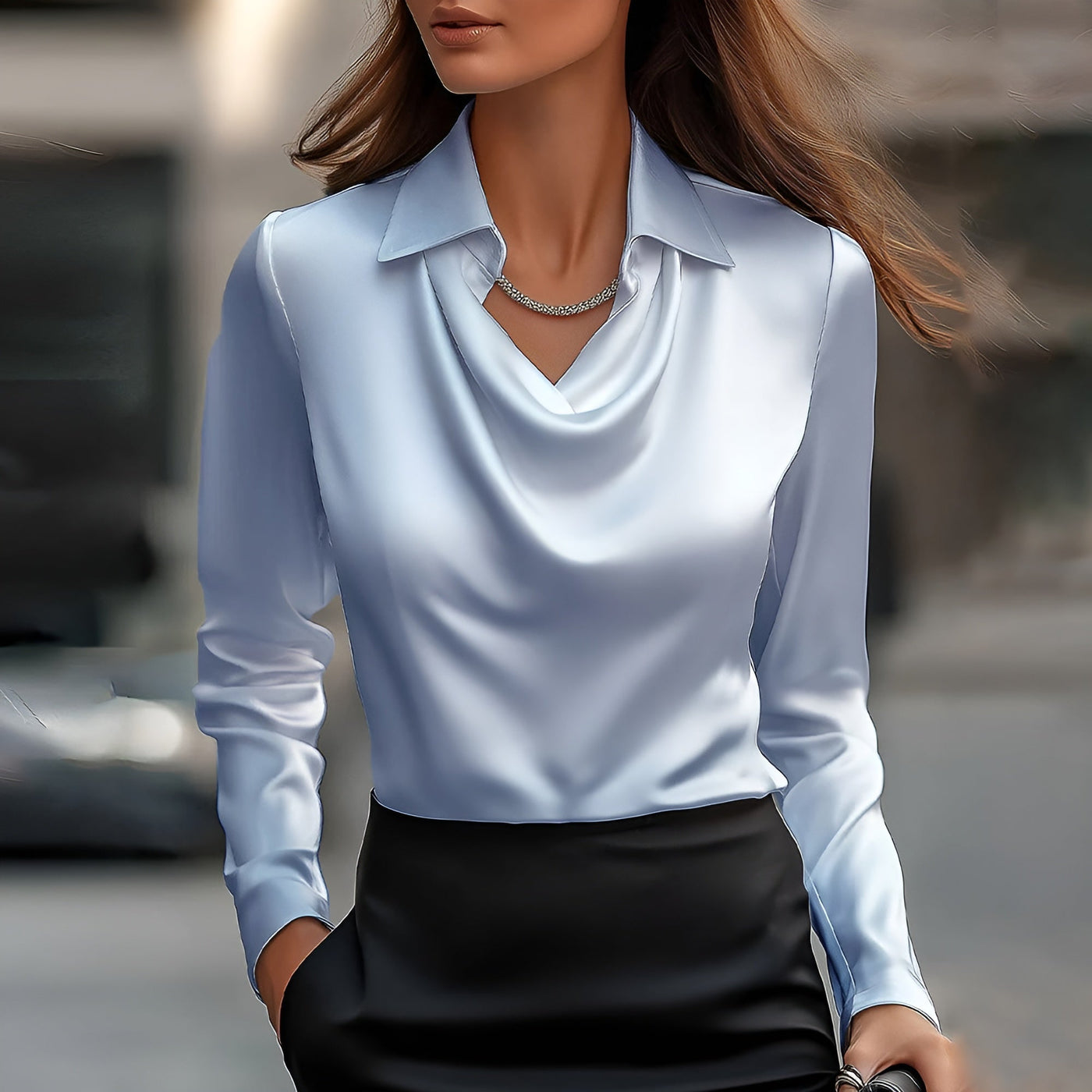 Lenaa™ - Elegant Silk Blouse with Draped Collar
