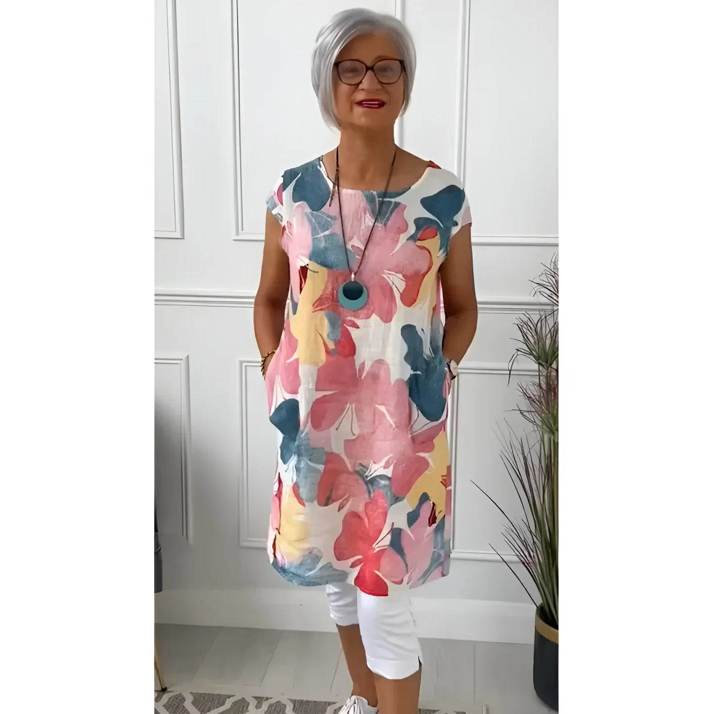 Ellen™ | Lightweight Butterfly Print Dress with Round Neck