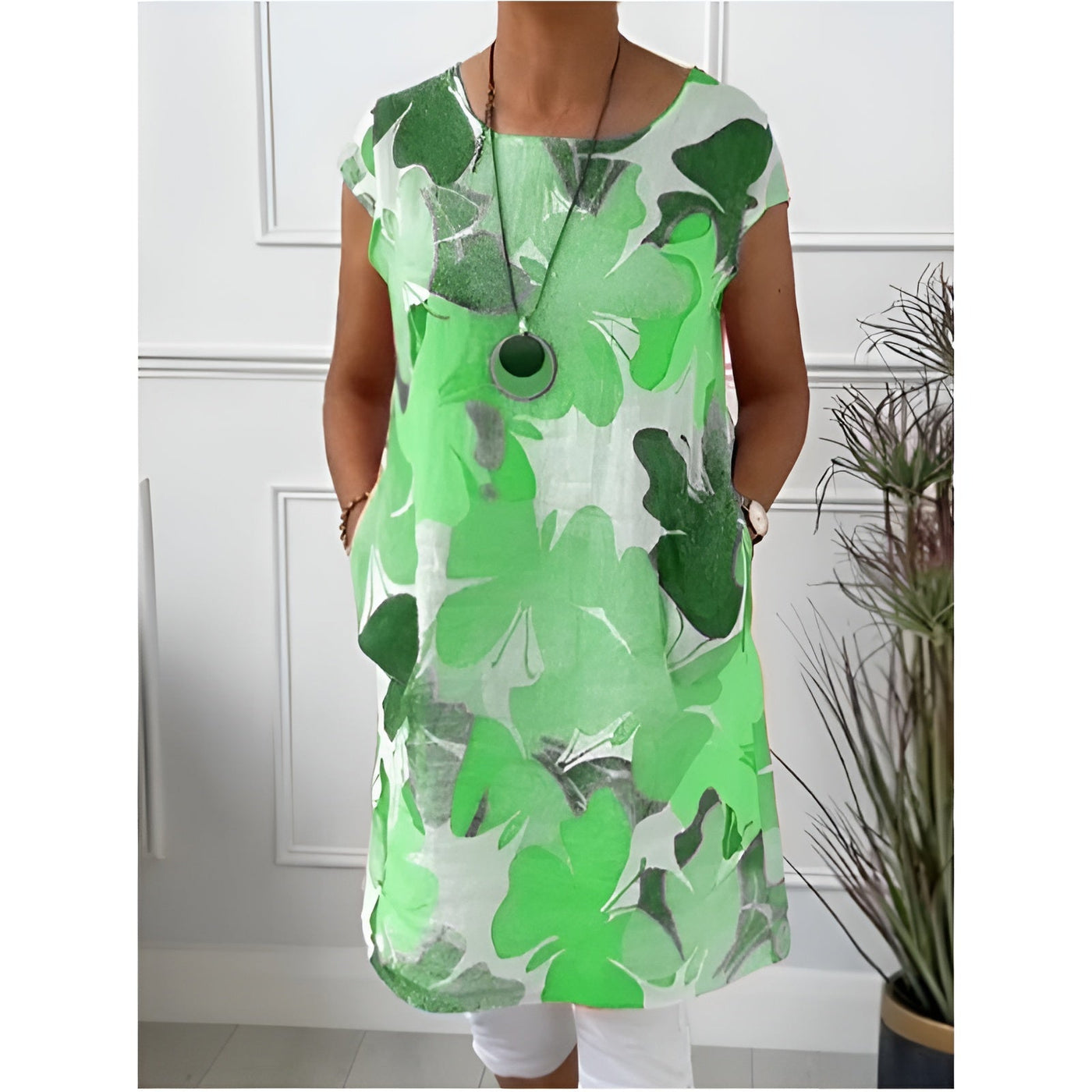 Ellen™ | Lightweight Butterfly Print Dress with Round Neck
