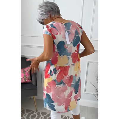 Ellen™ | Lightweight Butterfly Print Dress with Round Neck