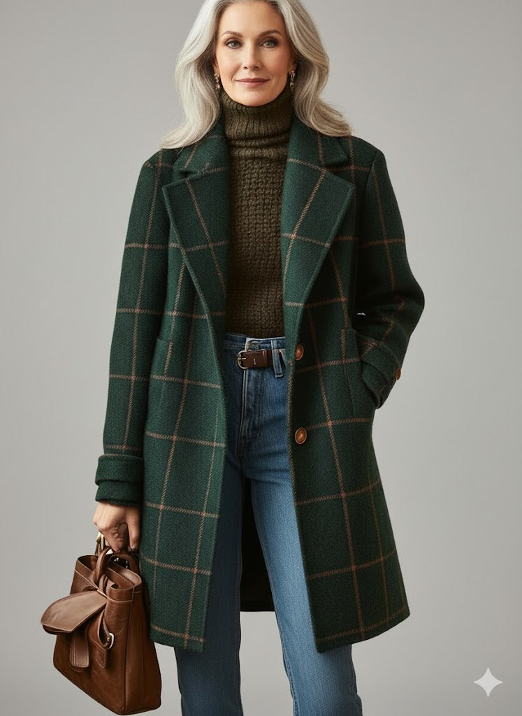 Women's Retro Lapel Plaid Tweed Coat